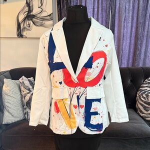 Women's White Love Print Jacket